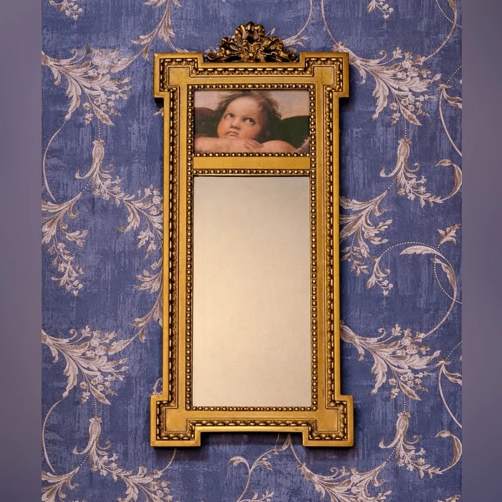Vintage Estate Ornate Giltwood Trumeau Mirror with Cherub